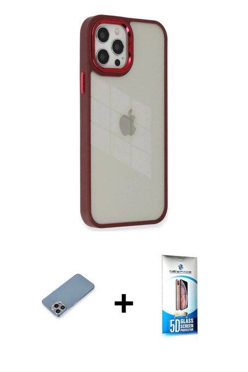 ieg™ iPhone 12 Pro Max Kılıf Eksen Doku Prime - Siyah 5D Eko Cam Ekran Koruyucu + Gökkuşağı Shine Ka