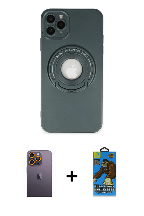 ieg™ iPhone 12 Pro Max Kılıf Eksen Klasik Prime - Siyah 18D Cam Ekran Koruyucu + Sarı Neon Fosforlu