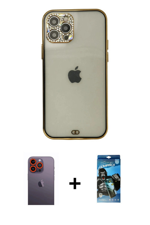 ieg™ iPhone 12 Pro Max Kılıf Eksen Minimal Koleksiyonu - Siyah 34D Izgaralı Cam + Turuncu Neon Fosfo