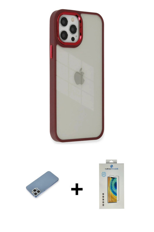 ieg™ iPhone 12 Pro Max Kılıf Eksen Doku Prime - Siyah Polymer Nano Ekran Koruyucu + Gümüş Shine Kame