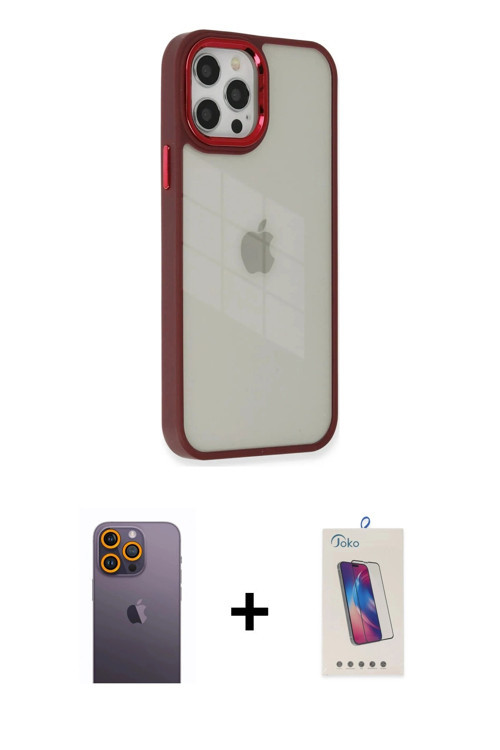 ieg™ iPhone 12 Pro Max Kılıf Eksen Doku Prime - Siyah Joko 5D Cam + Sarı Neon Fosforlu Kamera Lens