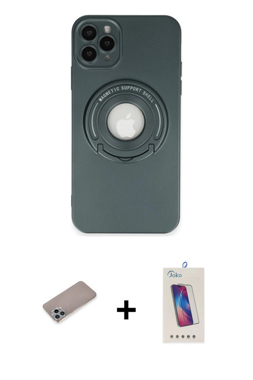 ieg™ iPhone 12 Pro Max Kılıf Eksen Klasik Prime - Siyah Joko 5D Cam + Sierra Blue Shine Kamera Lens