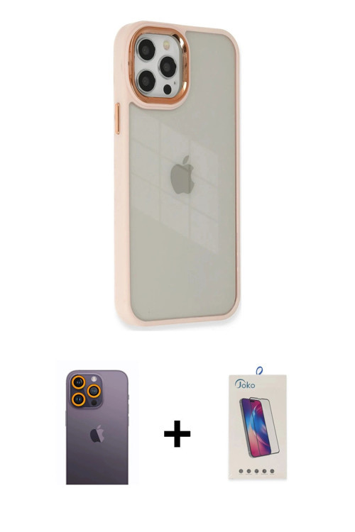 ieg™ iPhone 12 Pro Max Kılıf Eksen Doku Prime - Siyah Joko 5D Cam + Sarı Neon Fosforlu Kamera Lens