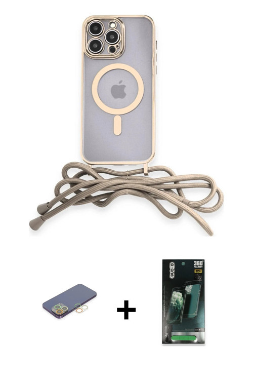 ieg™ iPhone 12 Pro Max Kılıf Eksen Özel Seri - Siyah 360 Mat Full Body Arka Koruyucu + Sarı Renkli K