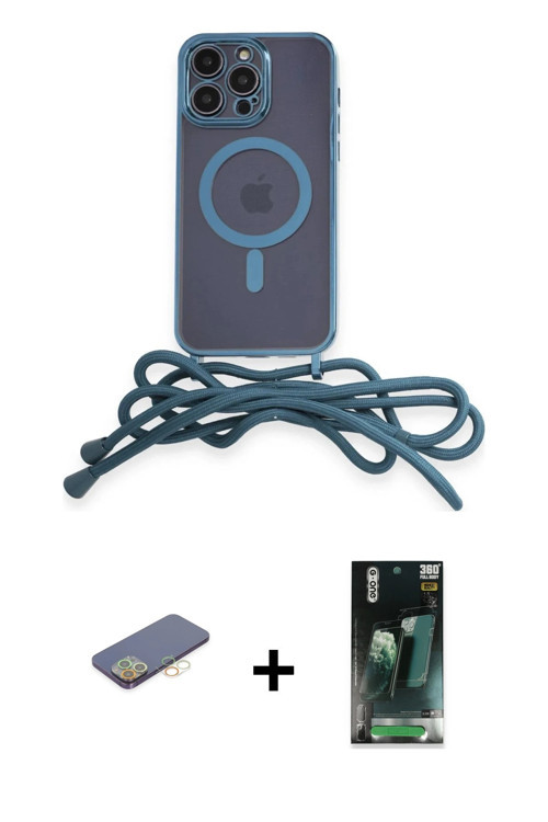 ieg™ iPhone 12 Pro Max Kılıf Eksen Özel Seri - Siyah 360 Mat Full Body Arka Koruyucu + Sarı Renkli K
