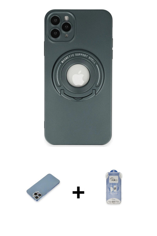 ieg™ iPhone 12 Pro Max Kılıf Eksen Klasik Prime - Siyah Joko Magic 5D Cam + Gökkuşağı Shine Kamera L