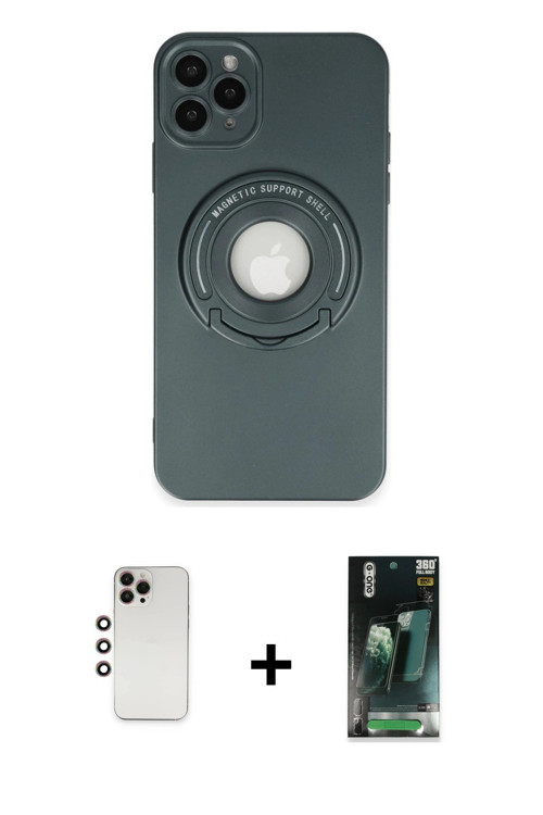 ieg™ iPhone 12 Pro Max Kılıf Eksen Klasik Prime - Şeffaf 360 Full Body Arka Koruyucu + Gökkuşağı Shi