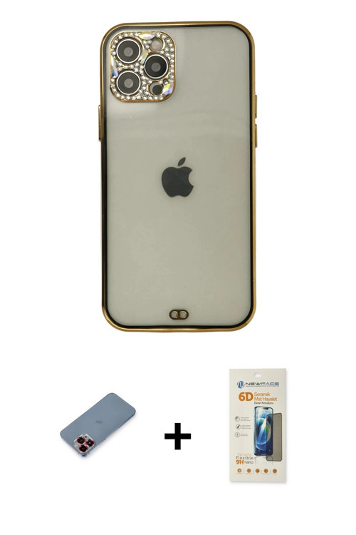 iPhone 12 Pro Max Kılıf Eksen Minimal Koleksiyonu - Siyah 6D Mat Seramik Hayalet Nano Ekran Kor