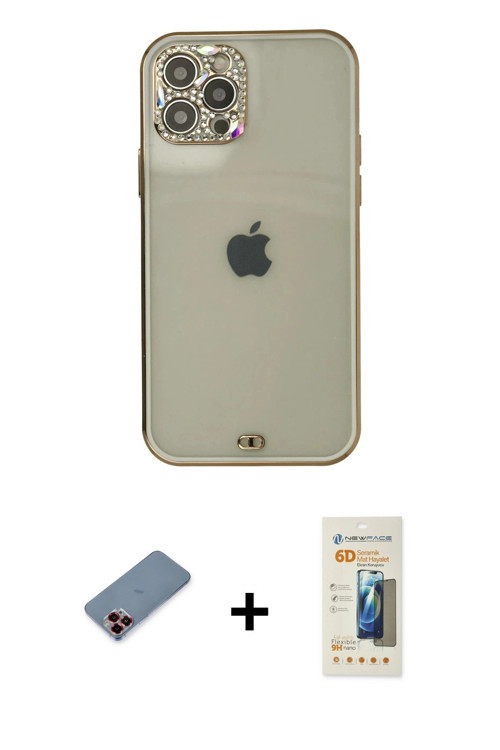 iPhone 12 Pro Max Kılıf Eksen Minimal Koleksiyonu - Siyah 6D Mat Seramik Hayalet Nano Ekran Kor