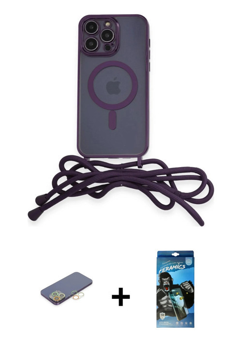 ieg™ iPhone 12 Pro Max Kılıf Eksen Özel Seri - Siyah 34D Izgaralı Cam + Sarı Renkli Kamera Lens Koru