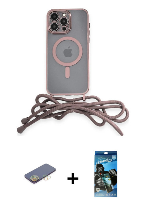 ieg™ iPhone 12 Pro Max Kılıf Eksen Özel Seri - Siyah 34D Izgaralı Cam + Sarı Renkli Kamera Lens Koru