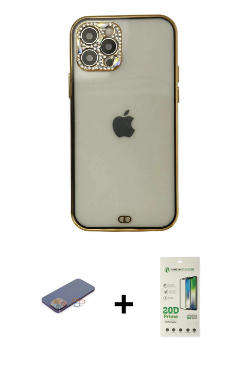 ieg™ iPhone 12 Pro Max Kılıf Eksen Minimal Koleksiyonu - Siyah 20D Premium Cam Ekran Koruyucu + Pemb