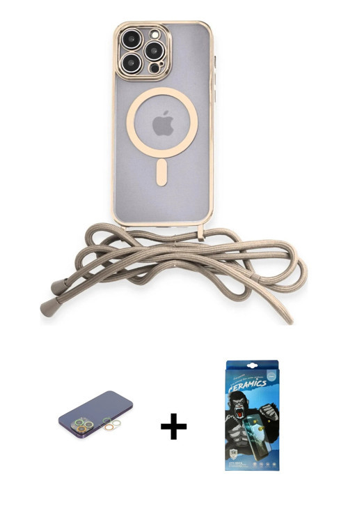 ieg™ iPhone 12 Pro Max Kılıf Eksen Özel Seri - Siyah 34D Izgaralı Cam + Sarı Renkli Kamera Lens Koru