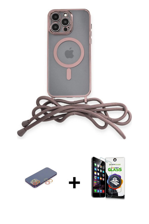 ieg™ iPhone 12 Pro Max Kılıf Eksen Özel Seri - Şeffaf Temperli Cam Ekran Koruyucu + Turuncu Renkli K