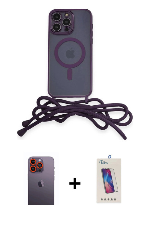 ieg™ iPhone 12 Pro Max Kılıf Eksen Özel Seri - Siyah Joko 5D Cam + Turuncu Neon Fosforlu Kamera Lens
