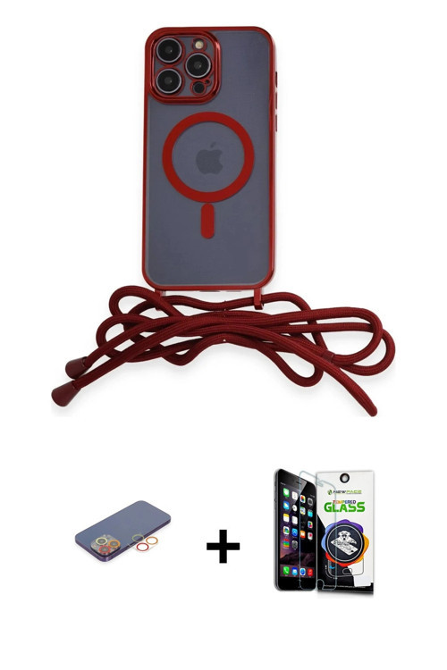 ieg™ iPhone 12 Pro Max Kılıf Eksen Özel Seri - Şeffaf Temperli Cam Ekran Koruyucu + Turuncu Renkli K