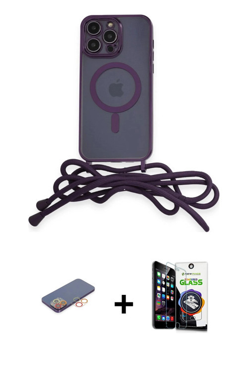 ieg™ iPhone 12 Pro Max Kılıf Eksen Özel Seri - Şeffaf Temperli Cam Ekran Koruyucu + Turuncu Renkli K