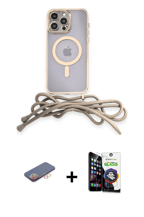 ieg™ iPhone 12 Pro Max Kılıf Eksen Özel Seri - Şeffaf Temperli Cam Ekran Koruyucu + Turuncu Renkli K