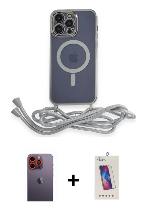 ieg™ iPhone 12 Pro Max Kılıf Eksen Özel Seri - Siyah Joko 5D Cam + Turuncu Neon Fosforlu Kamera Lens