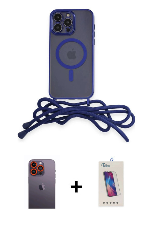 ieg™ iPhone 12 Pro Max Kılıf Eksen Özel Seri - Siyah Joko 5D Cam + Turuncu Neon Fosforlu Kamera Lens