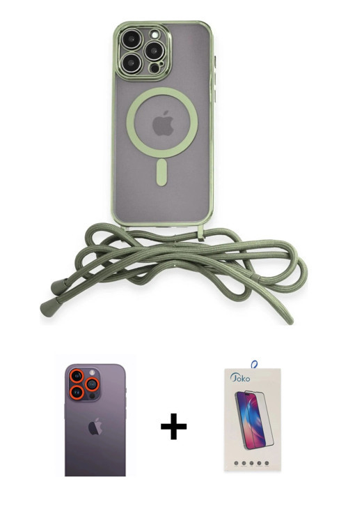 ieg™ iPhone 12 Pro Max Kılıf Eksen Özel Seri - Siyah Joko 5D Cam + Turuncu Neon Fosforlu Kamera Lens