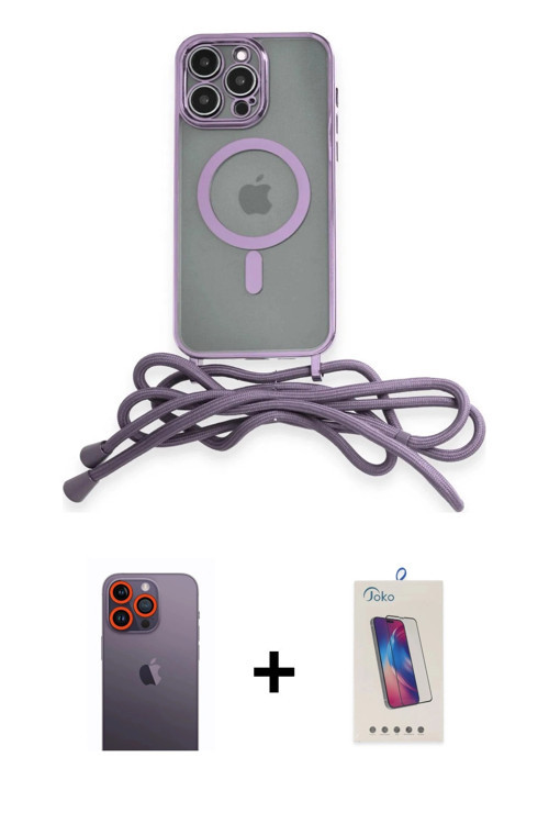 ieg™ iPhone 12 Pro Max Kılıf Eksen Özel Seri - Siyah Joko 5D Cam + Turuncu Neon Fosforlu Kamera Lens