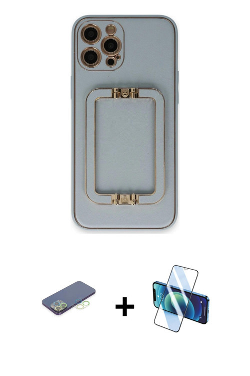 ieg™ iPhone 12 Pro Max Kılıf Kozmos Minimal Prime - Siyah 3D Antistatik Cam Ekran Koruyucu + Yeşil R