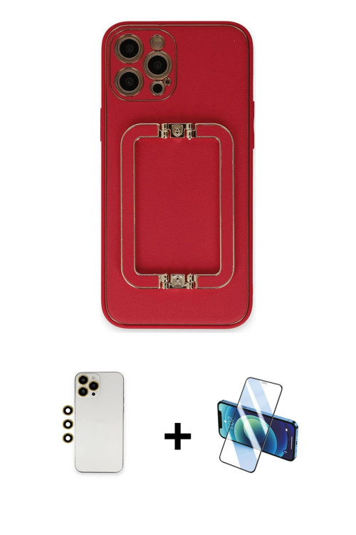 ieg™ iPhone 12 Pro Max Kılıf Kozmos Minimal Prime - Siyah 3D Antistatik Cam Ekran Koruyucu + Gold Sh