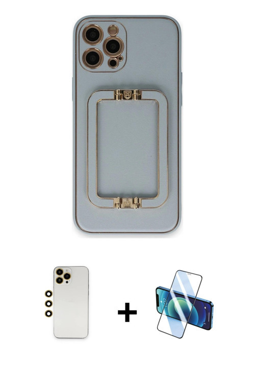 ieg™ iPhone 12 Pro Max Kılıf Kozmos Minimal Prime - Siyah 3D Antistatik Cam Ekran Koruyucu + Gold Sh
