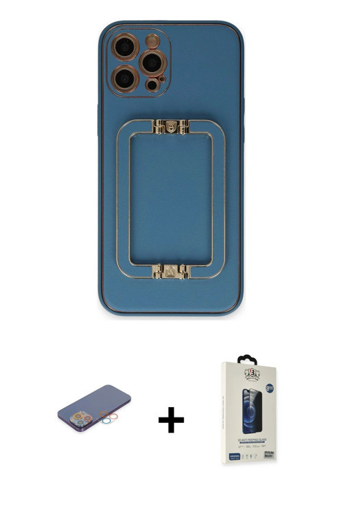 ieg™ iPhone 12 Pro Max Kılıf Kozmos Minimal Prime - Siyah Bilvis Hayalet Cam Ekran Koruyucu + Pembe