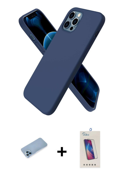 ieg™ iPhone 12 Pro Max Kılıf Kozmos Yansıma Özel Seri - Siyah Joko 5D Cam + Mavi Shine Kamera Lens K