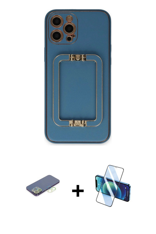 ieg™ iPhone 12 Pro Max Kılıf Kozmos Minimal Prime - Siyah 3D Antistatik Cam Ekran Koruyucu + Yeşil R