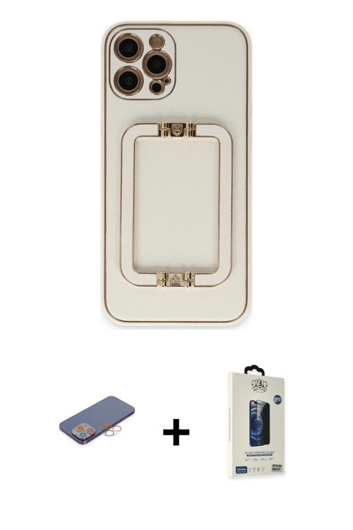 ieg™ iPhone 12 Pro Max Kılıf Kozmos Minimal Prime - Siyah Bilvis Hayalet Cam Ekran Koruyucu + Pembe