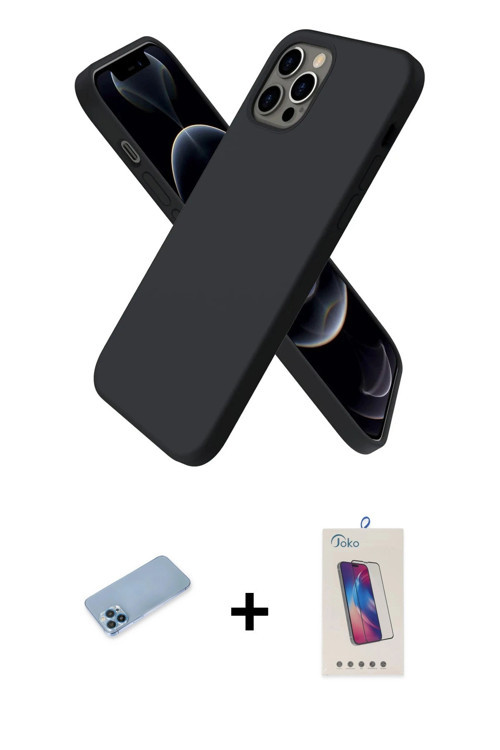 ieg™ iPhone 12 Pro Max Kılıf Kozmos Yansıma Özel Seri - Siyah Joko 5D Cam + Mavi Shine Kamera Lens K