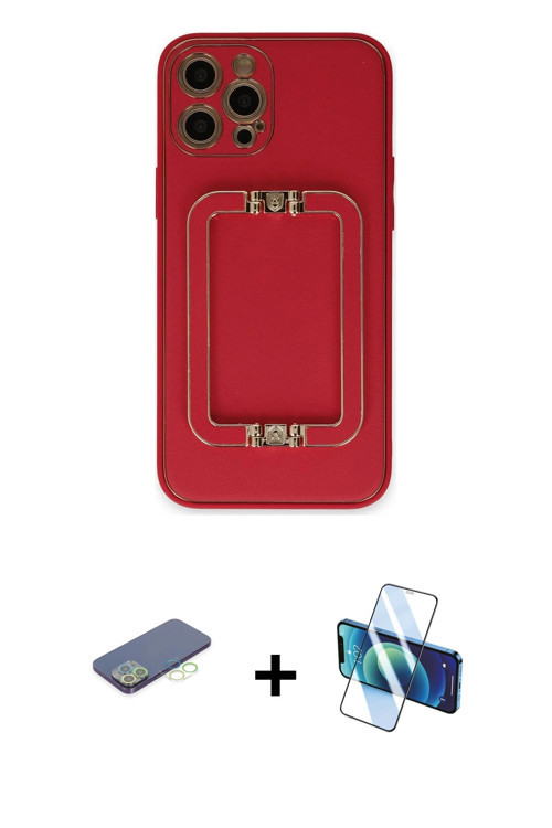 ieg™ iPhone 12 Pro Max Kılıf Kozmos Minimal Prime - Siyah 3D Antistatik Cam Ekran Koruyucu + Yeşil R