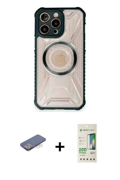 ieg™ iPhone 12 Pro Max Kılıf Kutup Modern - Siyah 20D Premium Cam Ekran Koruyucu + Mavi Renkli Kamer
