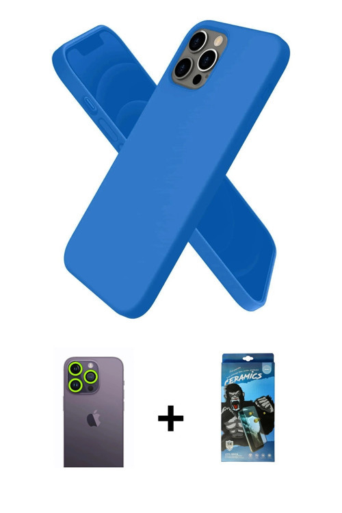 ieg™ iPhone 12 Pro Max Kılıf Kozmos Yansıma Özel Seri - Siyah 34D Izgaralı Cam + Yeşil Neon Fosforlu