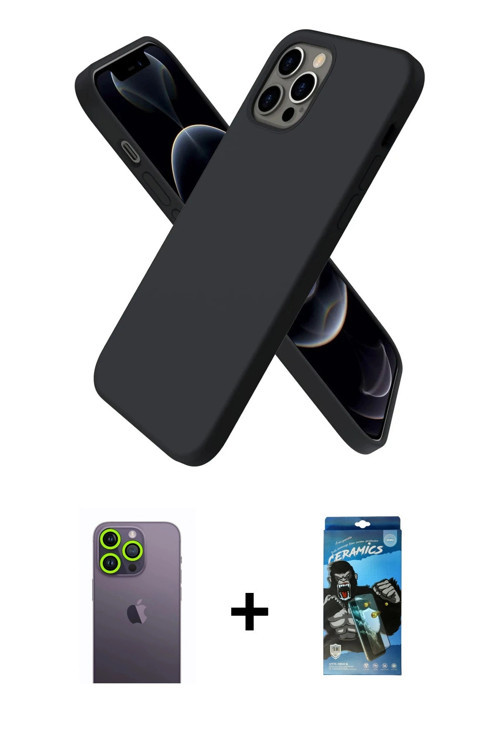 ieg™ iPhone 12 Pro Max Kılıf Kozmos Yansıma Özel Seri - Siyah 34D Izgaralı Cam + Yeşil Neon Fosforlu