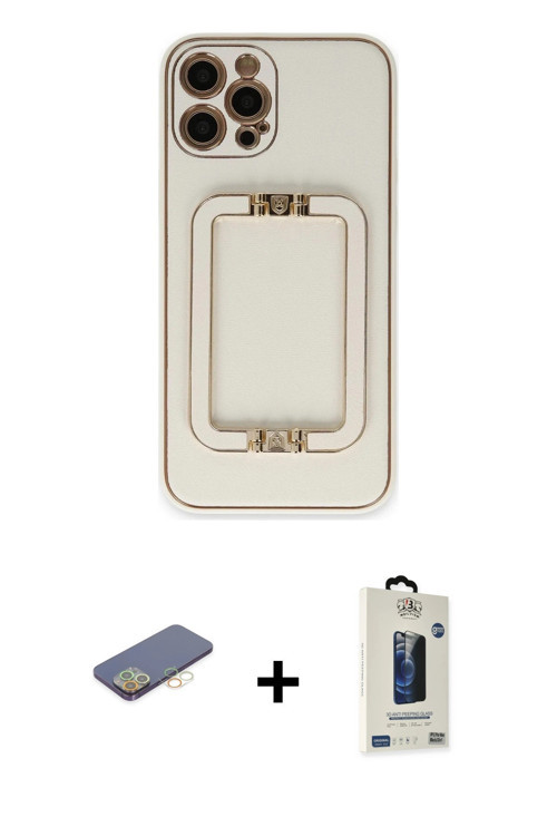 ieg™ iPhone 12 Pro Max Kılıf Kozmos Minimal Prime - Siyah Bilvis Hayalet Cam Ekran Koruyucu + Sarı R