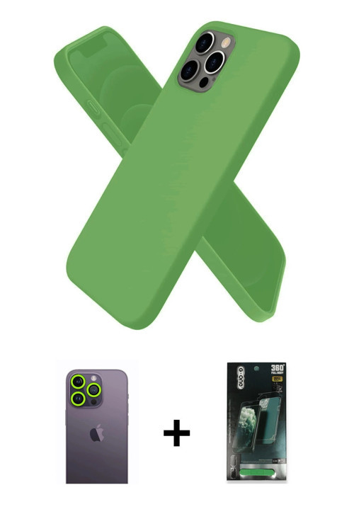 ieg™ iPhone 12 Pro Max Kılıf Kozmos Yansıma Özel Seri - Şeffaf 360 Full Body Arka Koruyucu + Yeşil N