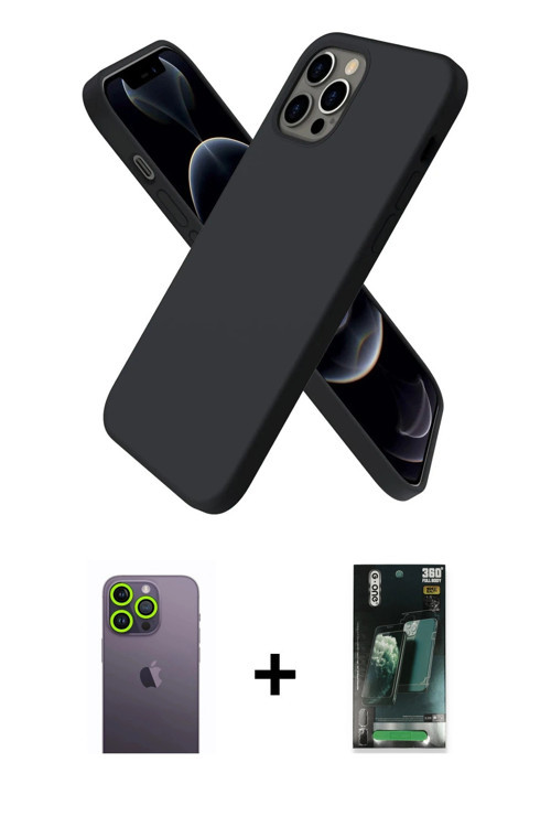 ieg™ iPhone 12 Pro Max Kılıf Kozmos Yansıma Özel Seri - Şeffaf 360 Full Body Arka Koruyucu + Yeşil N
