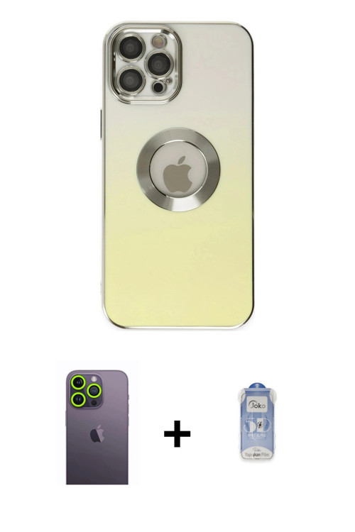 iPhone 12 Pro Max Kılıf Kutup Yansıma Özel Seri - Siyah Joko Magic 5D Cam + Yeşil Neon Fosforlu