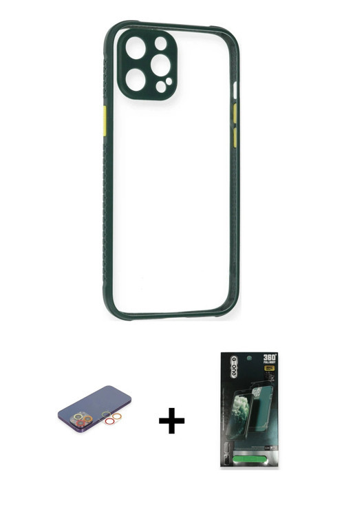 iPhone 12 Pro Max Kılıf Nova Asil Özel Seri - Siyah 360 Mat Full Body Arka Koruyucu + Turuncu R
