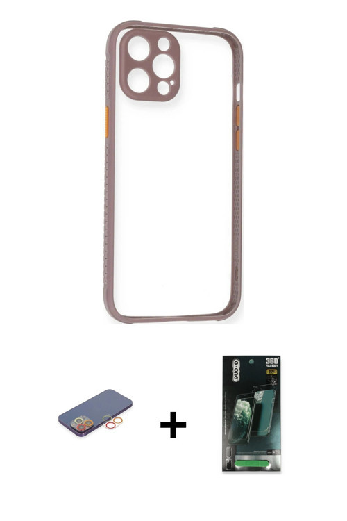 iPhone 12 Pro Max Kılıf Nova Asil Özel Seri - Siyah 360 Mat Full Body Arka Koruyucu + Turuncu R