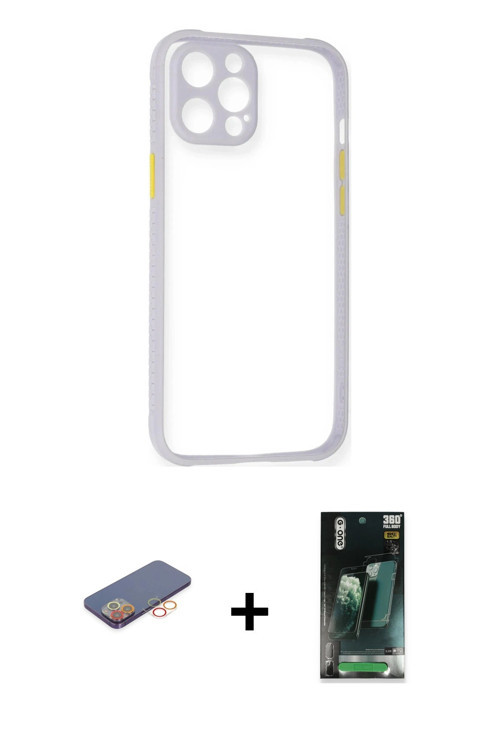 iPhone 12 Pro Max Kılıf Nova Asil Özel Seri - Siyah 360 Mat Full Body Arka Koruyucu + Turuncu R