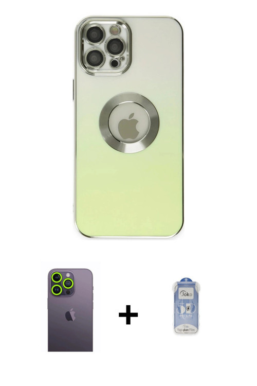 iPhone 12 Pro Max Kılıf Kutup Yansıma Özel Seri - Siyah Joko Magic 5D Cam + Yeşil Neon Fosforlu