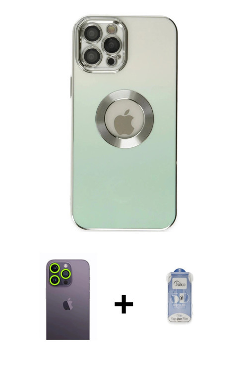 iPhone 12 Pro Max Kılıf Kutup Yansıma Özel Seri - Siyah Joko Magic 5D Cam + Yeşil Neon Fosforlu