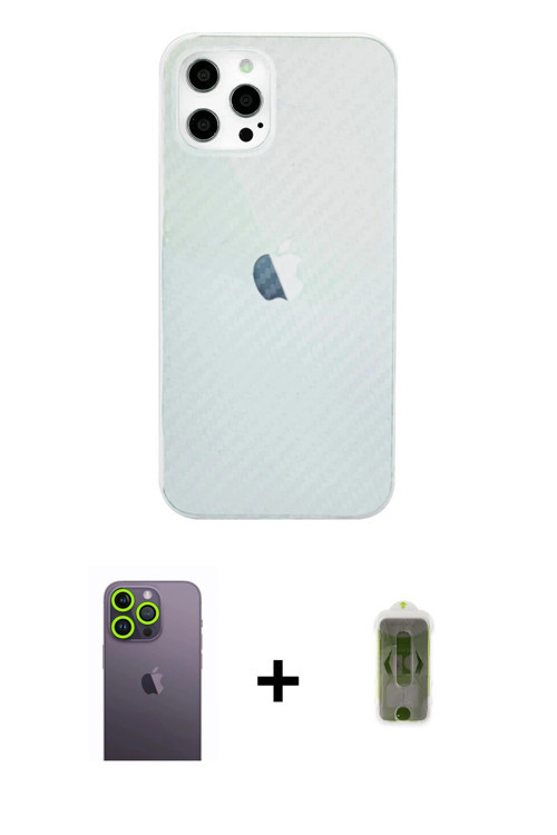 iPhone 12 Pro Max Kılıf Nova Çizgi - Siyah Joko Magic 5D Hayalet Cam + Yeşil Neon Fosforlu Kame