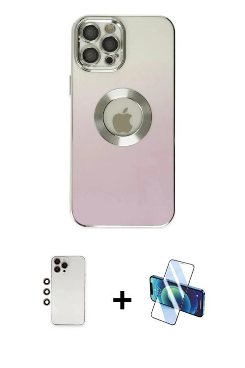 iPhone 12 Pro Max Kılıf Kutup Yansıma Özel Seri - Siyah 3D Antistatik Cam Ekran Koruyucu + Gökk