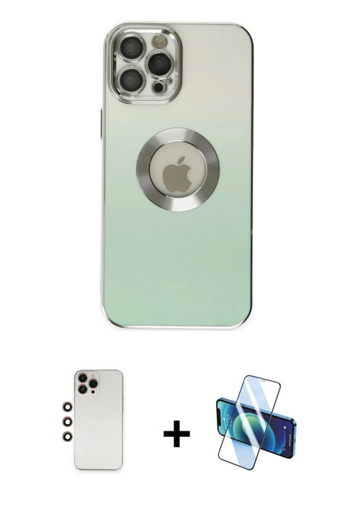 iPhone 12 Pro Max Kılıf Kutup Yansıma Özel Seri - Siyah 3D Antistatik Cam Ekran Koruyucu + Gökk